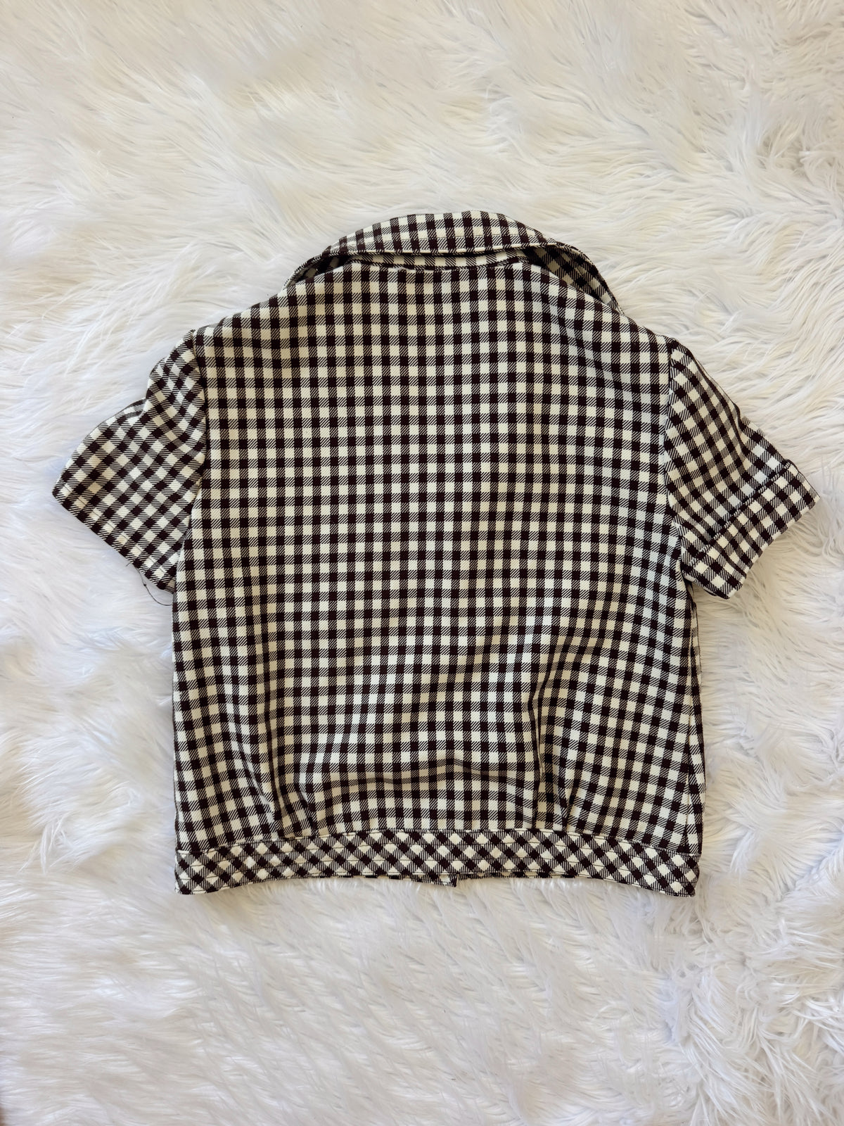Vintage 1970s Brown & White Plaid Top