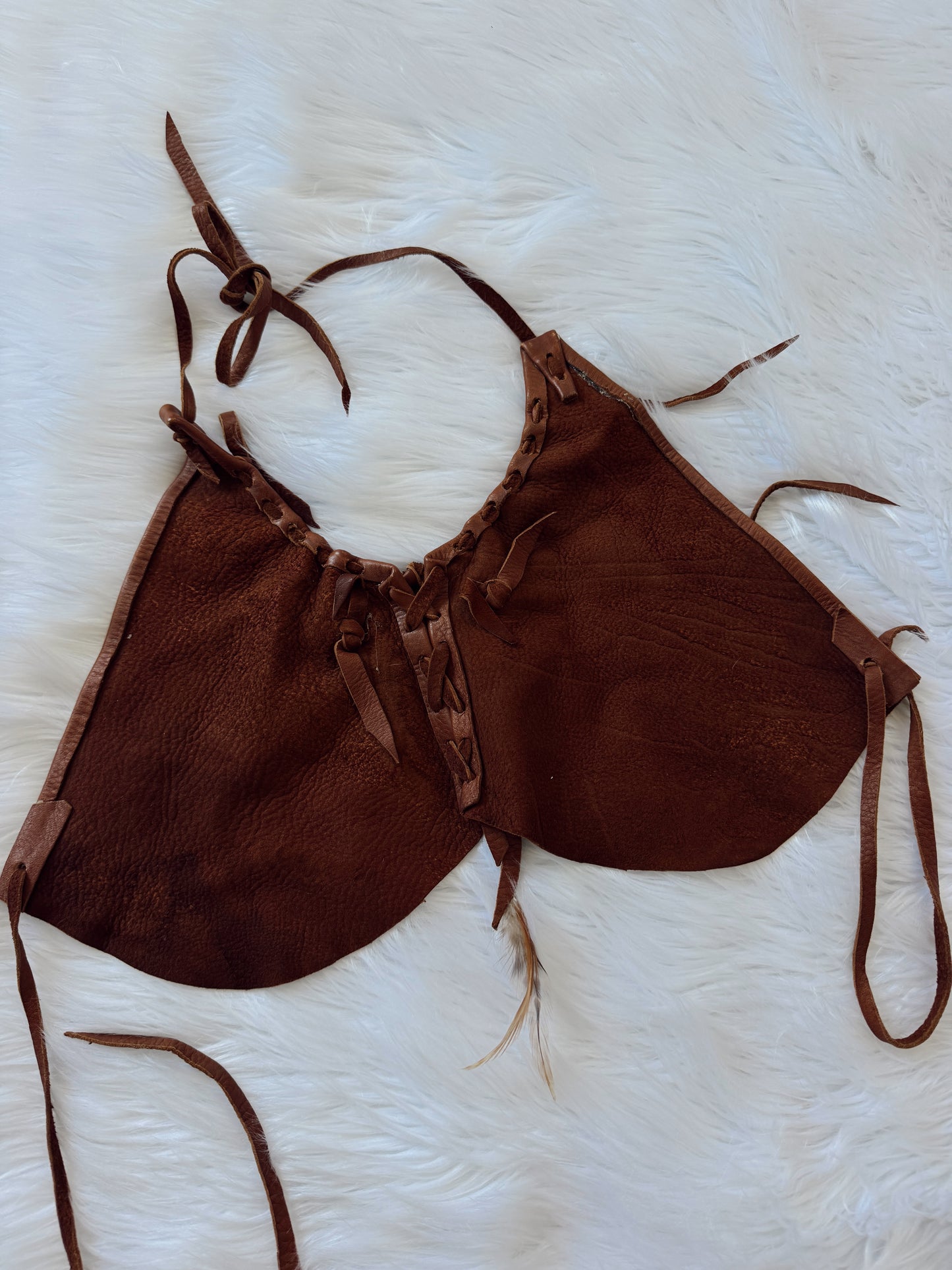 Vintage Brown Leather Halter Top