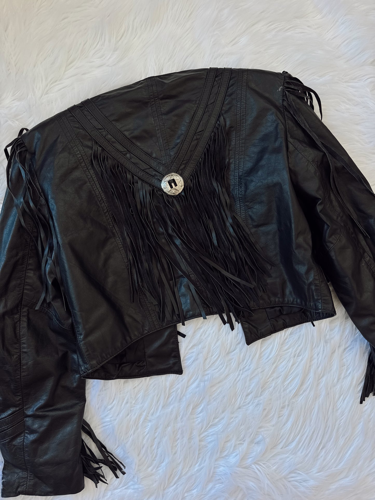Vintage Black Leather Fringe Jacket