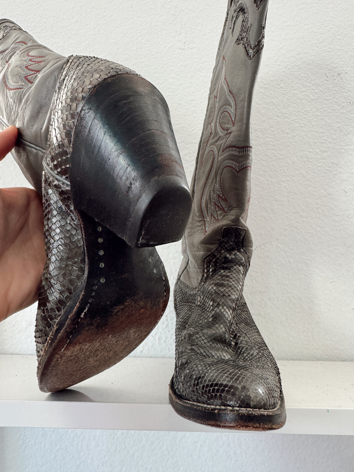 Vintage Gray Snakeskin Cowboy Boots