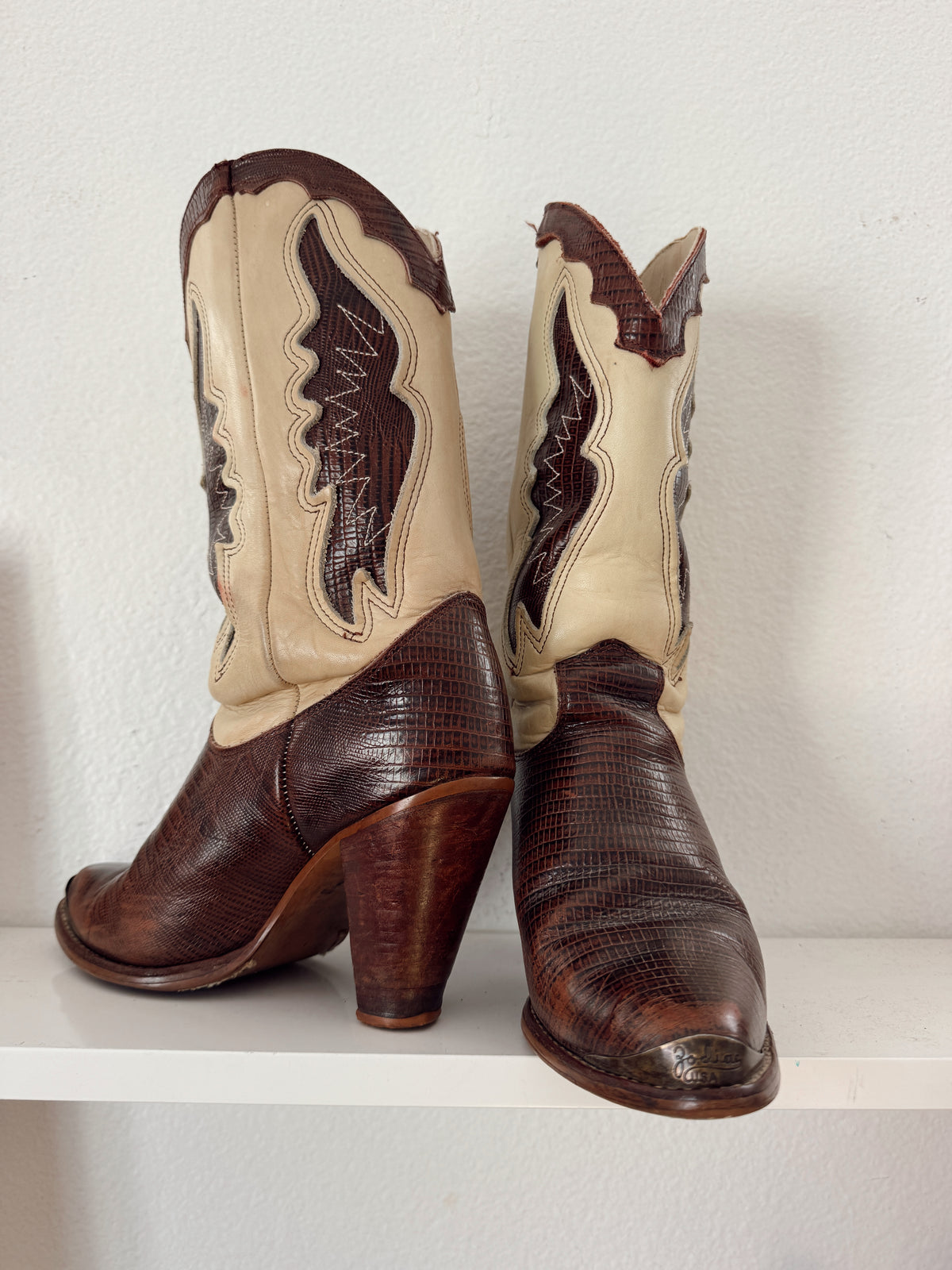 Vintage Brown & Cream Zodiac Cowboy Boots