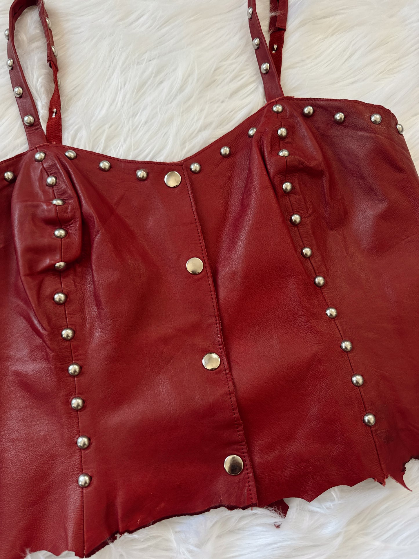 Vintage Red Leather Studded Tank Top