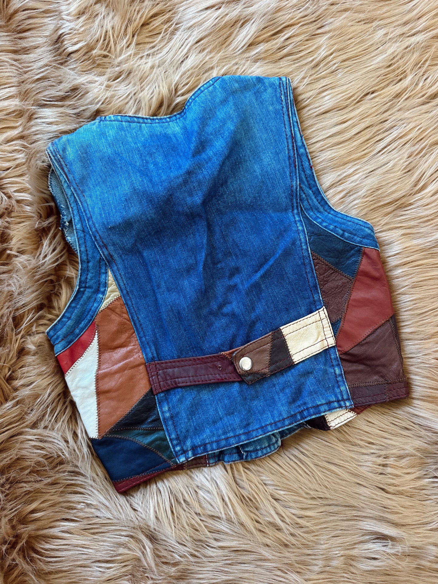 Vintage Patchwork Leather Denim Vest
