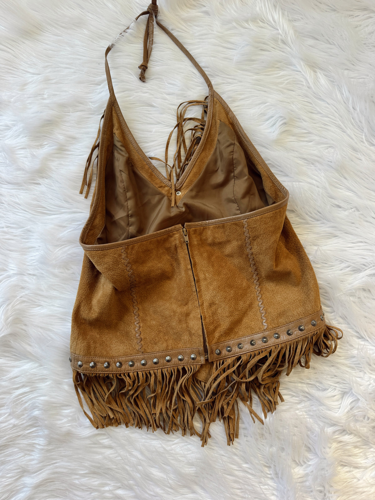 Vintage Studded Suede Fringe Halter Top