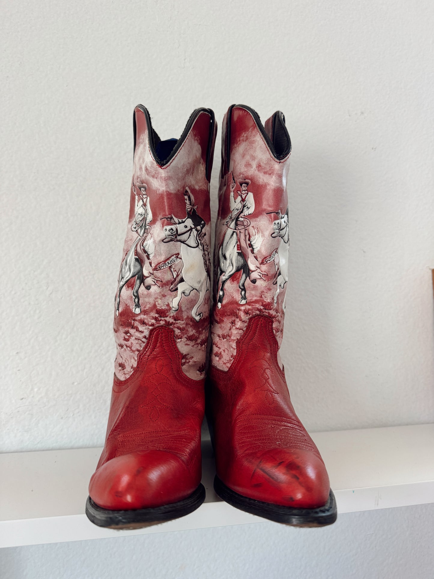 Vintage Red Western Scene Cowboy Boots