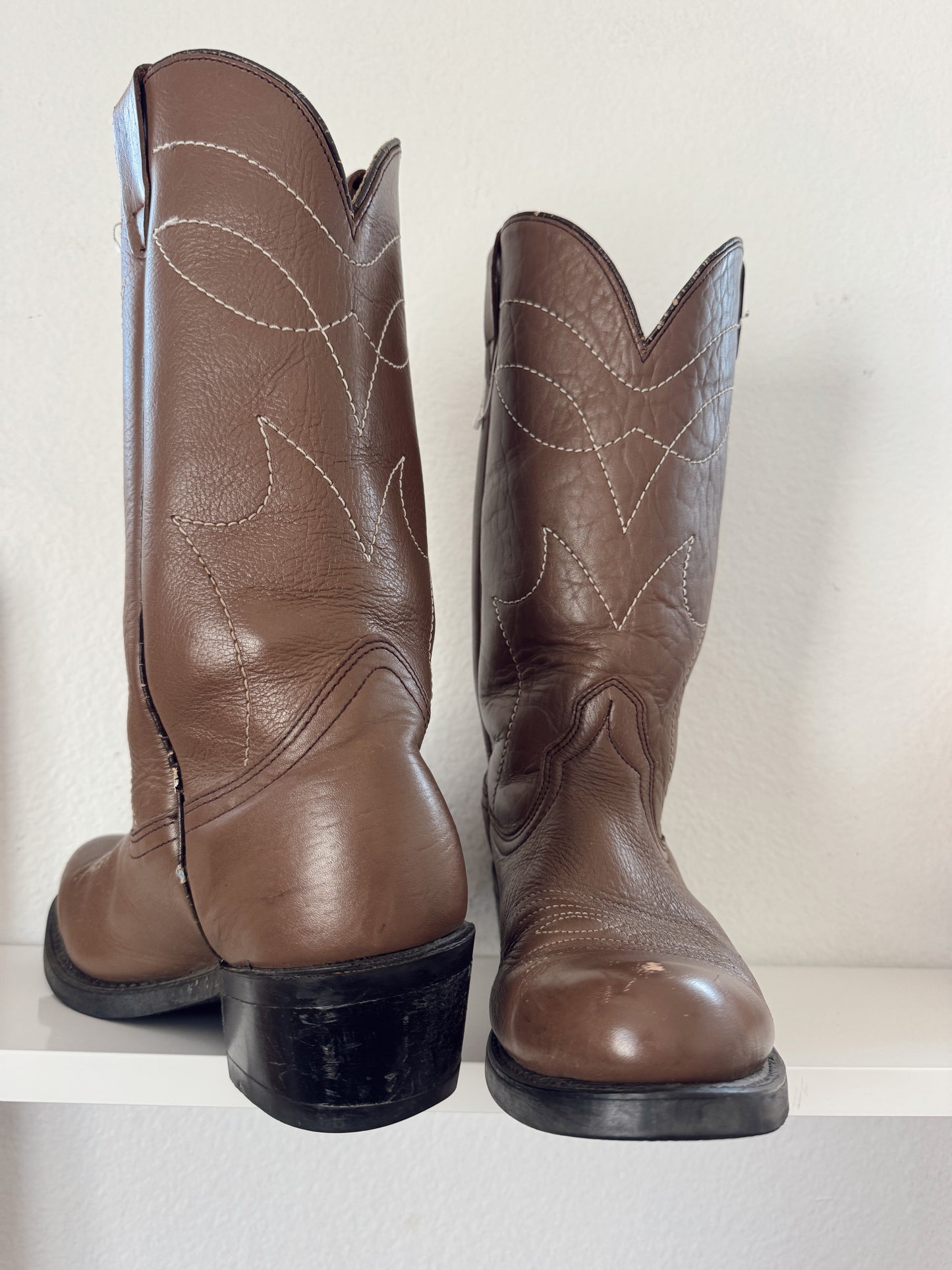 Vintage Brown Stitched Cowboy Boots