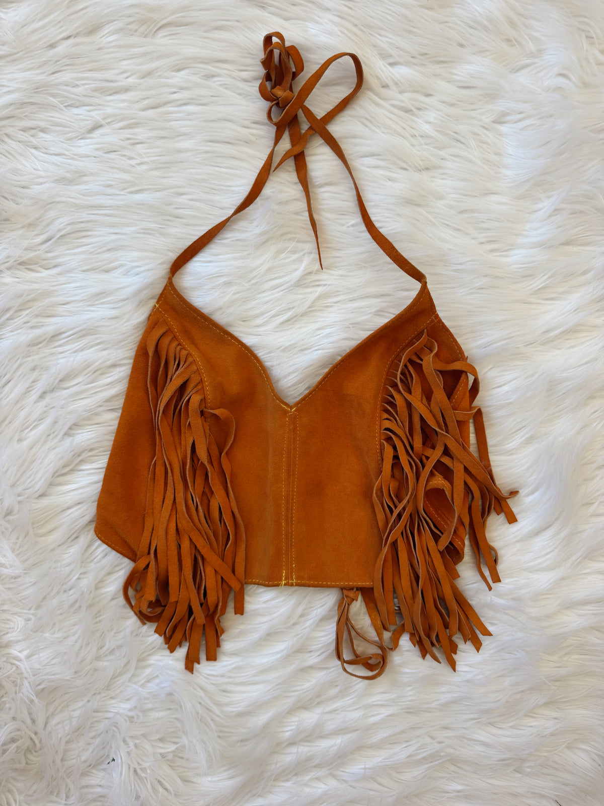 Vintage Orange Suede Fringe Halter Top