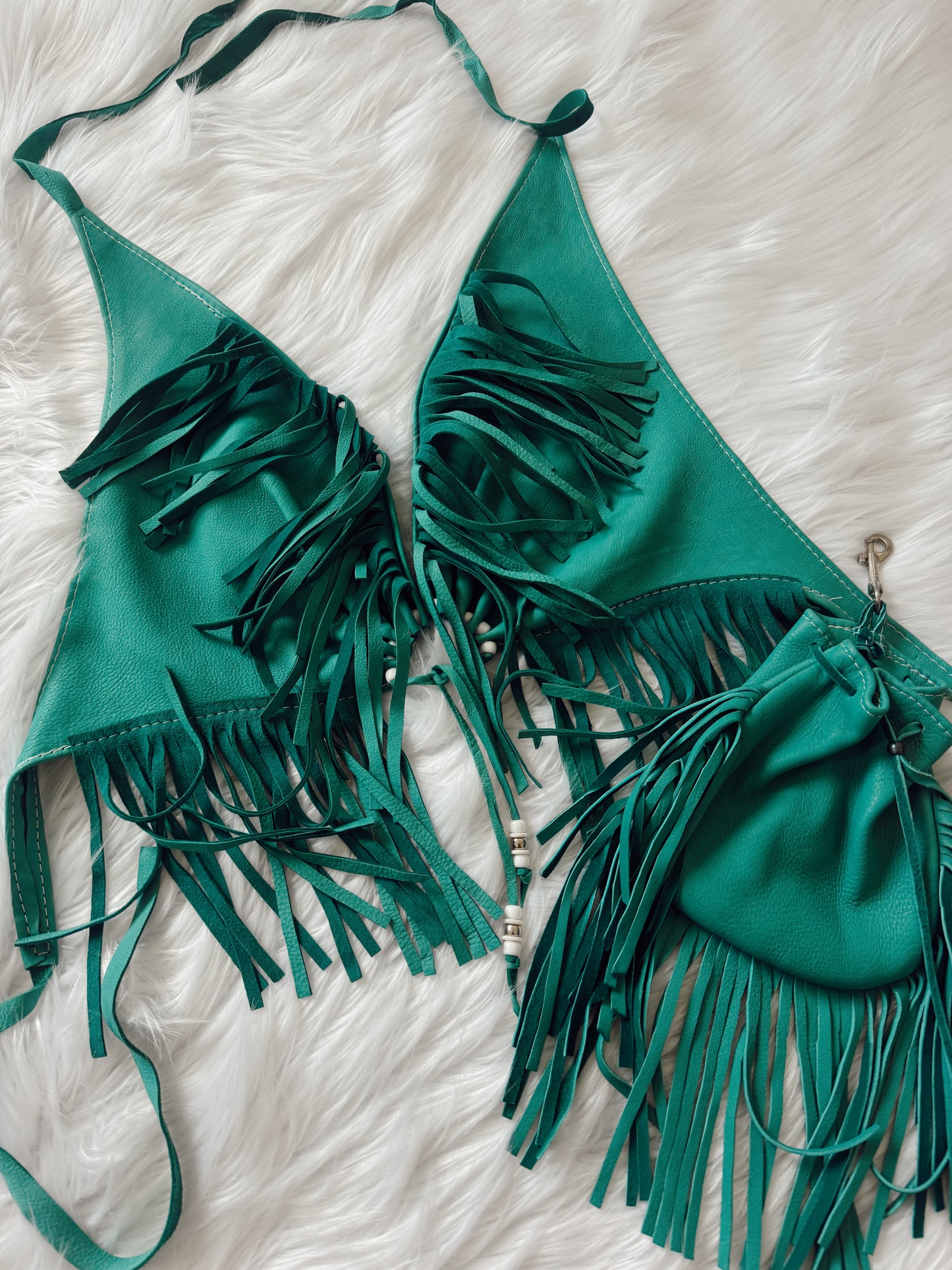 Vintage Turquoise Fringe Top & Clutch Bag