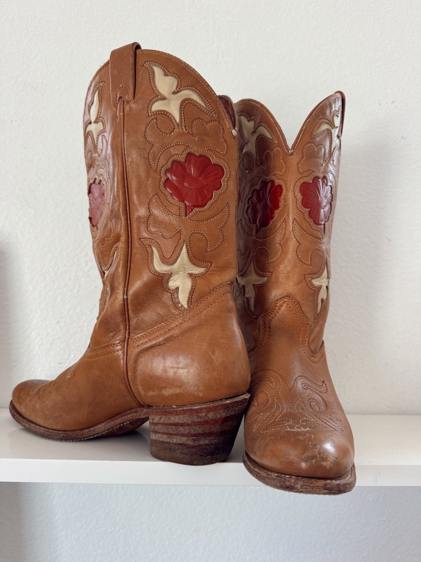 Vintage Flower Inlay Cowboy Boots