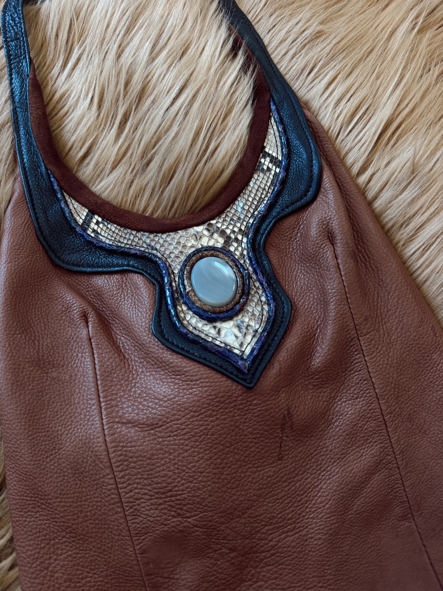 Vintage Snakeskin Stone Leather Halter Top